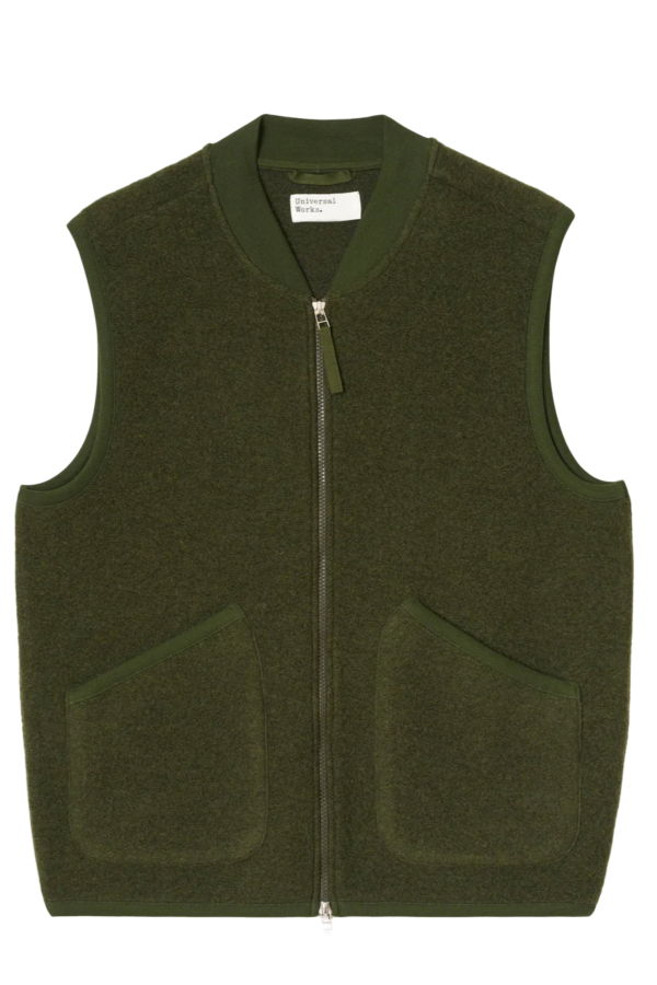 Universal Works Wool Fleece Zip Waistcoat - Olive