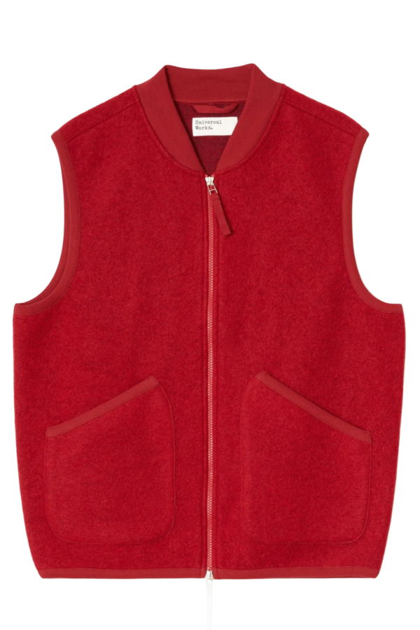 Universal Works Wool Fleece Zip Waistcoat - Scarlet