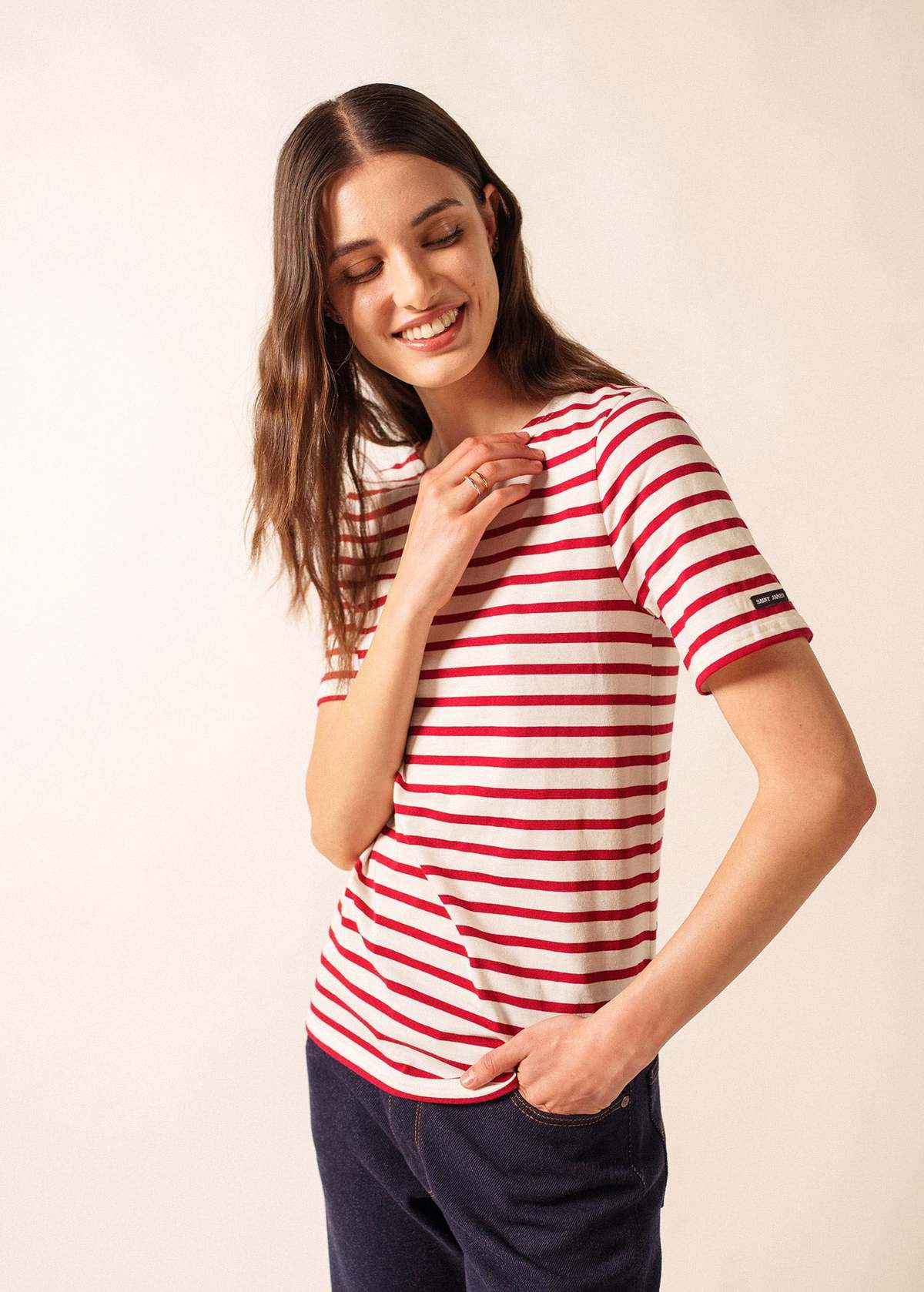 Saint James Levant Modern Breton Shirt - Ecru/Maroon - Image 1 of 11