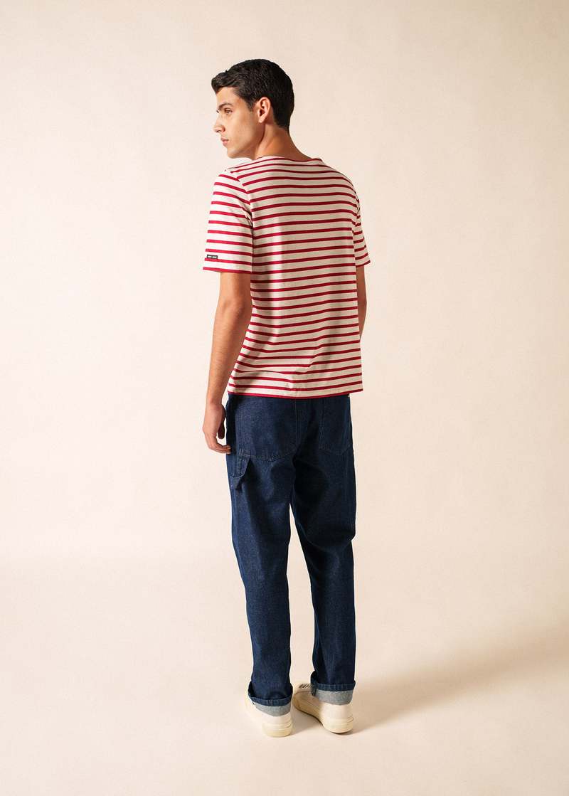 Saint James Levant Modern Breton Shirt - Ecru/Maroon