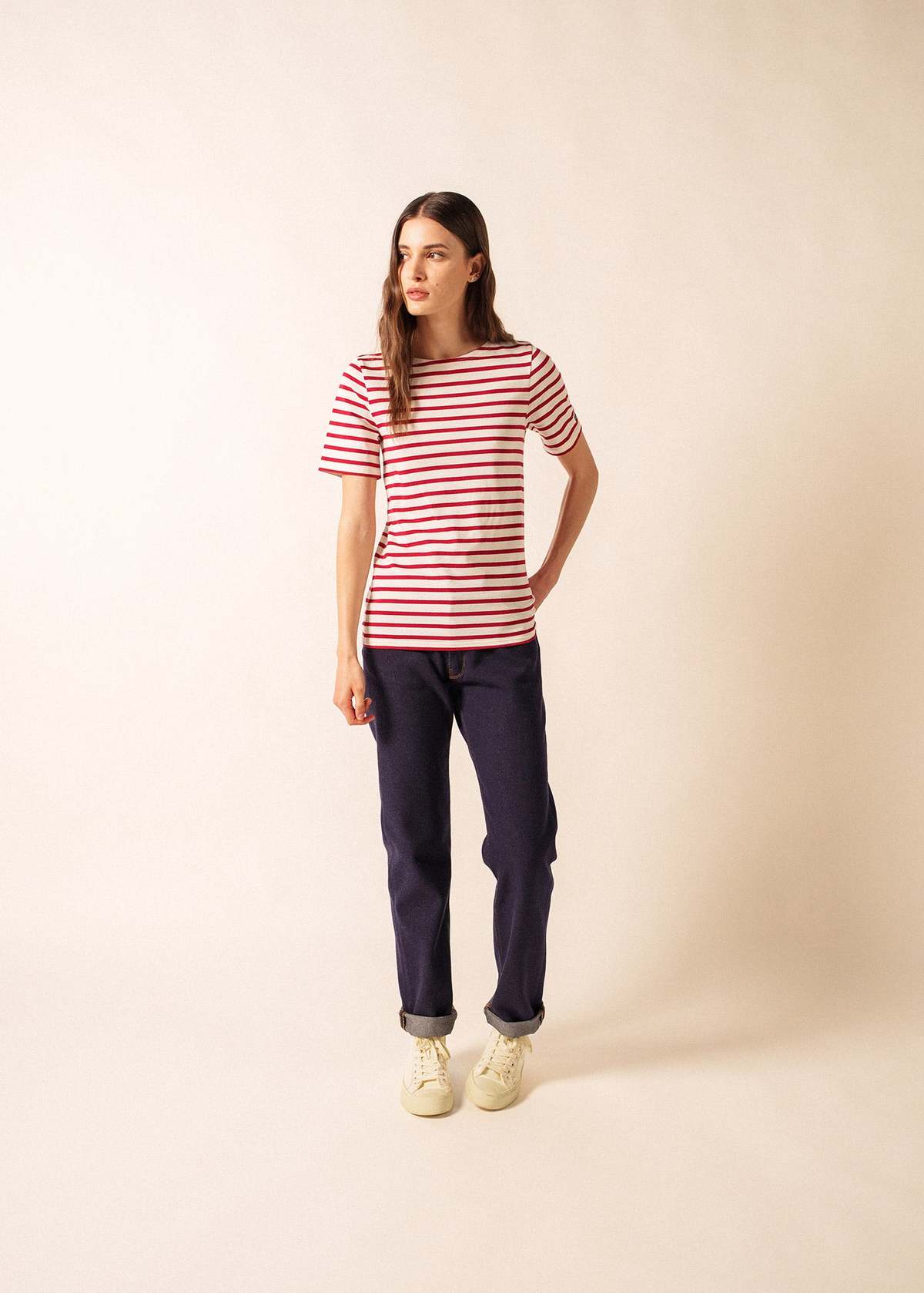 Saint James Levant Modern Breton Shirt - Ecru/Maroon - Image 5 of 11