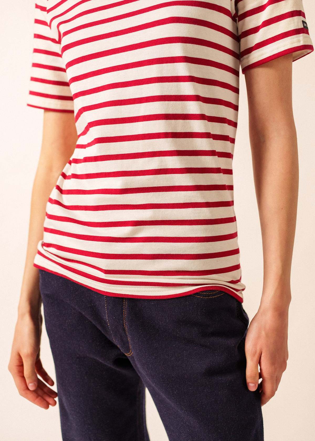 Saint James Levant Modern Breton Shirt - Ecru/Maroon - Image 7 of 11