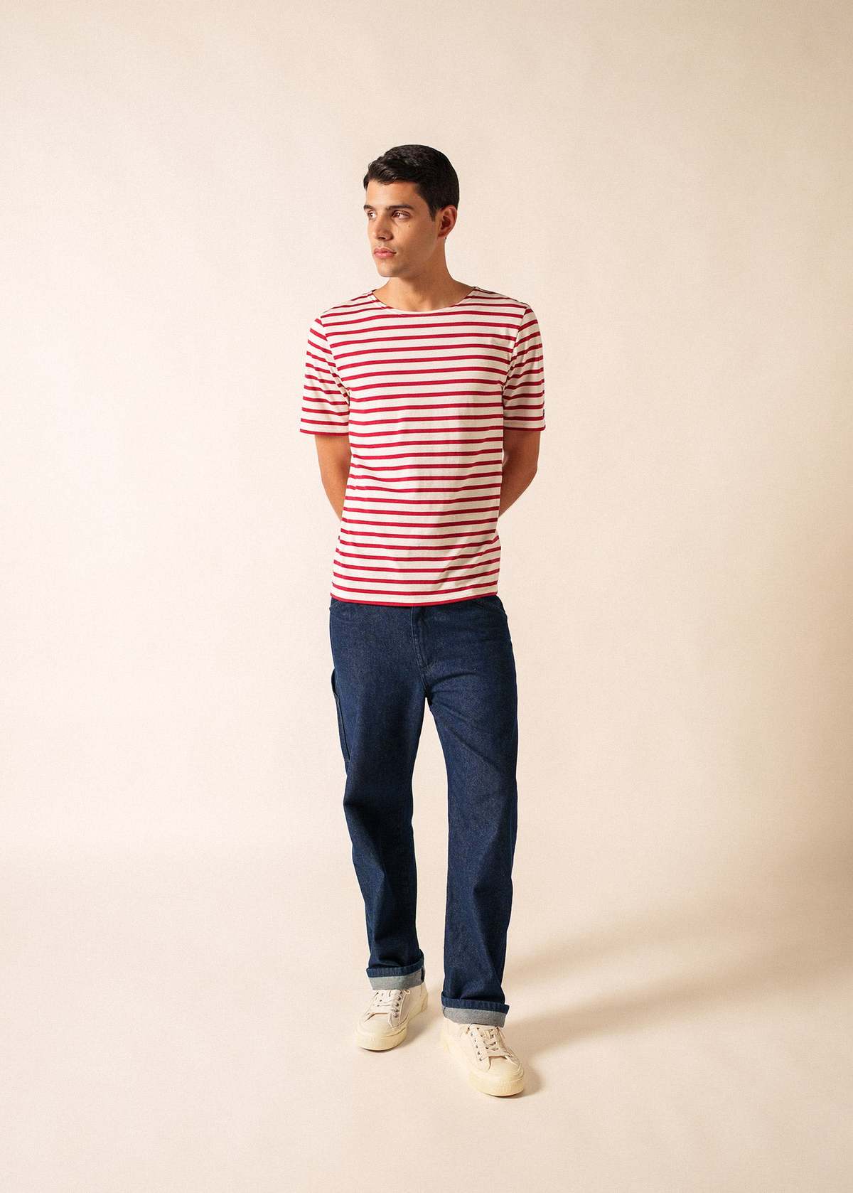 Saint James Levant Modern Breton Shirt - Ecru/Maroon - Image 8 of 11