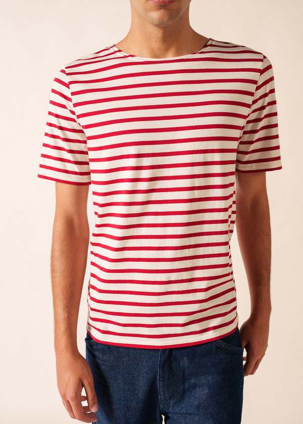 Saint James Levant Modern Breton Shirt - Ecru/Maroon