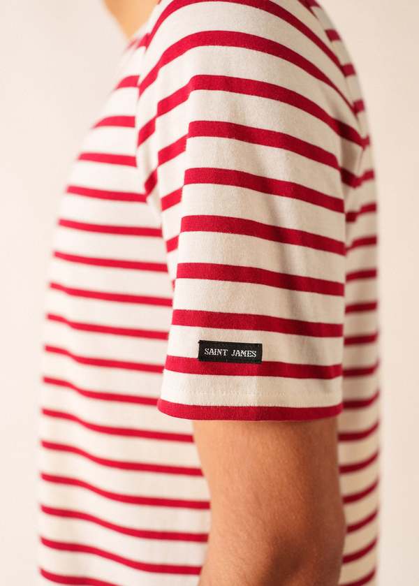 Saint James Levant Modern Breton Shirt - Ecru/Maroon
