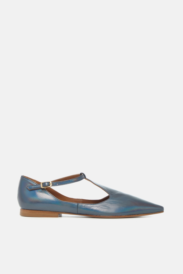Coclico Celeste T-Strap Flat - Carbon Iridescent Leather