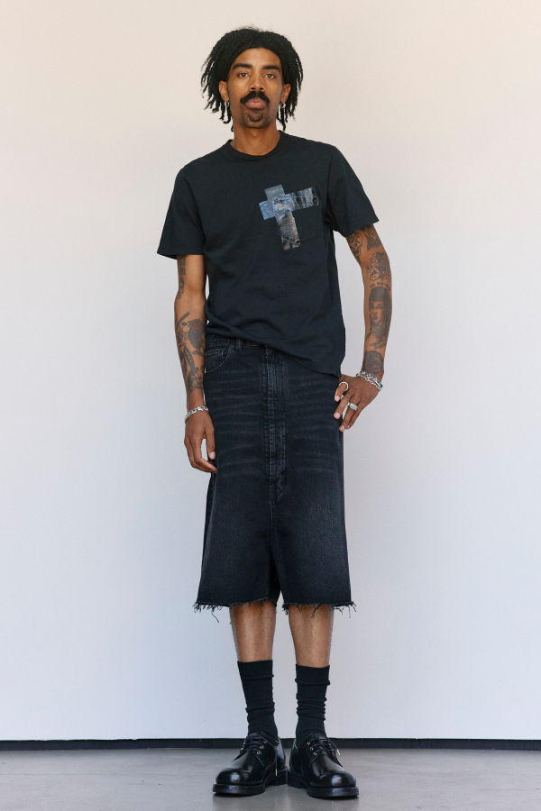 Maison Margiela Faded Black Denim Dropped-Rise Bermudas