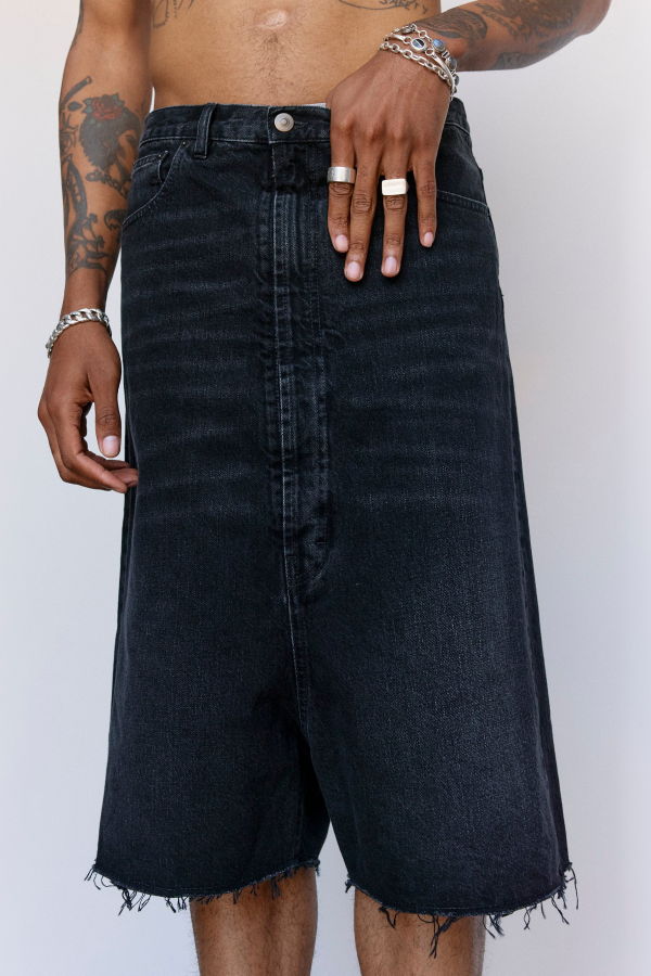 Maison Margiela Faded Black Denim Dropped-Rise Bermudas