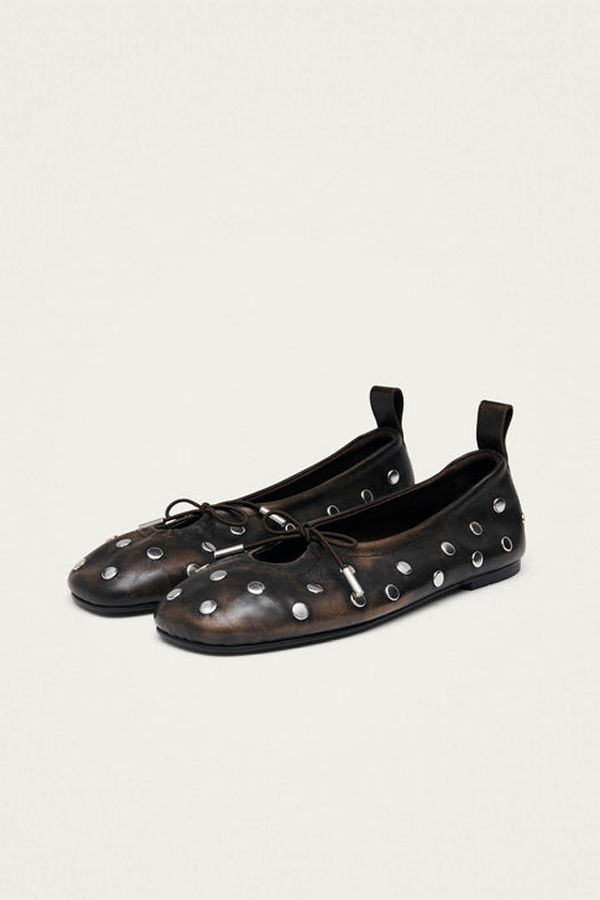Alohas Rosalind All Studs Vintage Effect Leather Ballet Flats