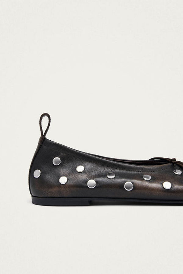 Alohas Rosalind All Studs Vintage Effect Leather Ballet Flats