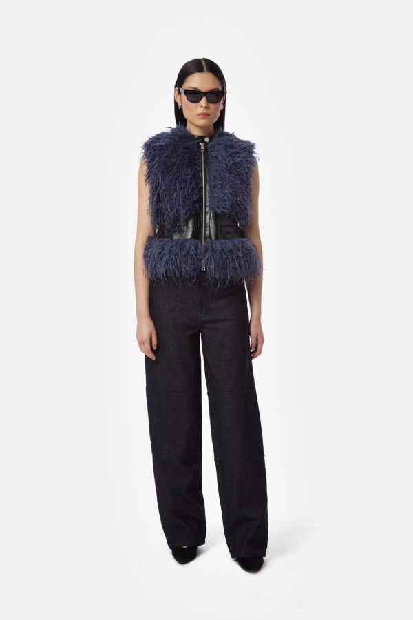 APPARIS Cleo Mongolian Vest - Noir Croc/Steel Blue