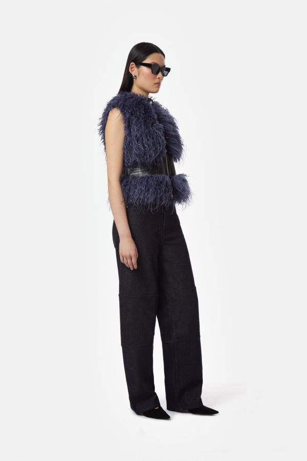 APPARIS Cleo Mongolian Vest - Noir Croc/Steel Blue