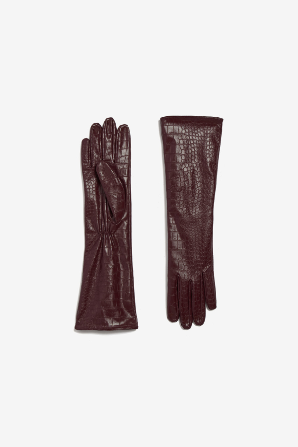 APPARIS Gwen Croc Gloves - Mahogany Red Croc
