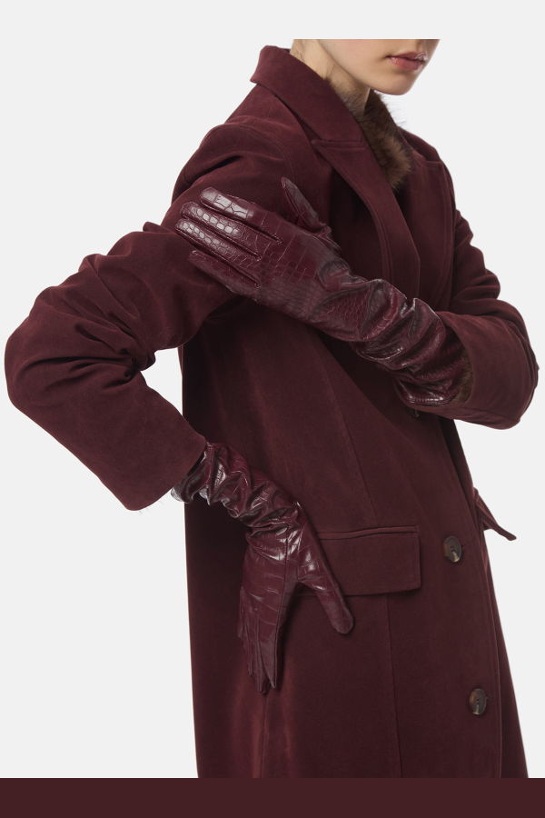 APPARIS Gwen Croc Gloves - Mahogany Red Croc