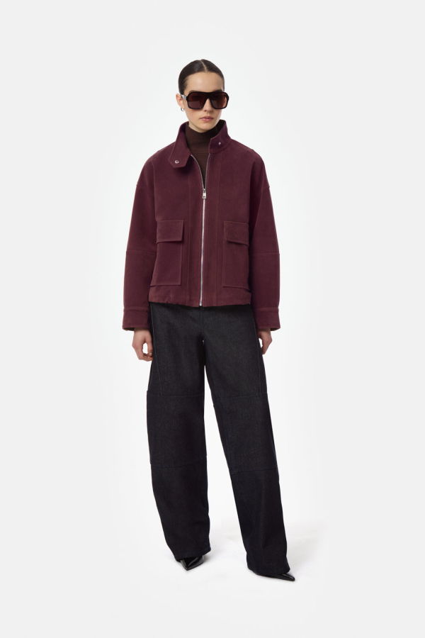 APPARIS Kate Sans Suede Bomber - Mahogany Red