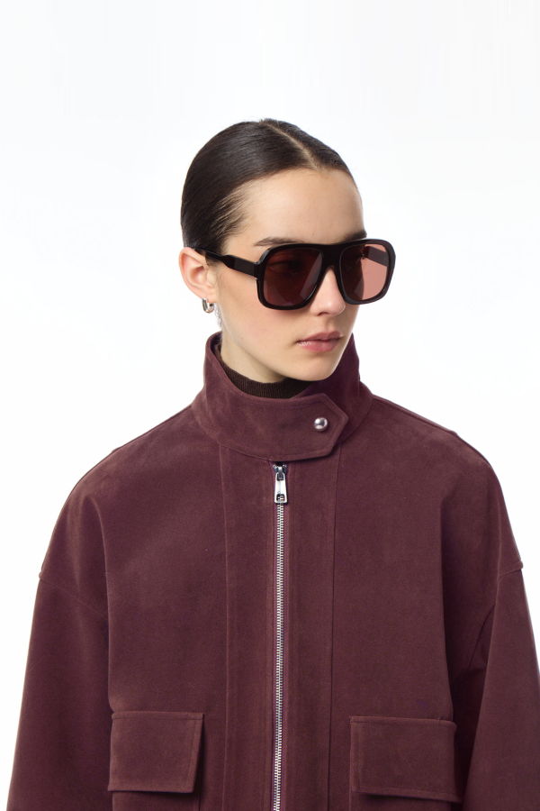 APPARIS Kate Sans Suede Bomber - Mahogany Red