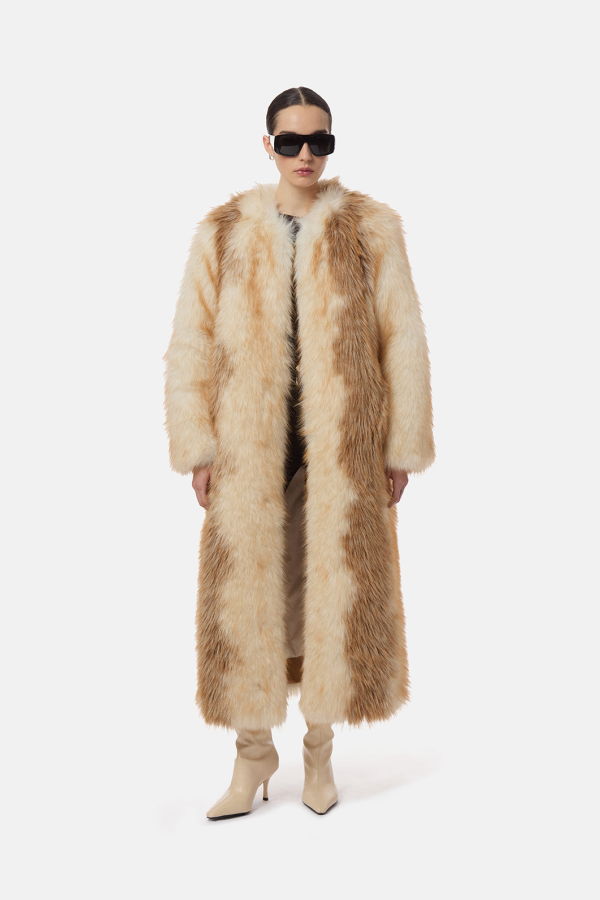 APPARIS Solange Fox Maxi Coat - Beige Multi