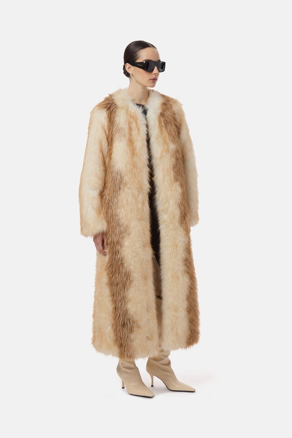 APPARIS Solange Fox Maxi Coat - Beige Multi