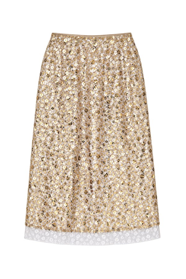 Ali Golden Layered Sequin Midi Skirt