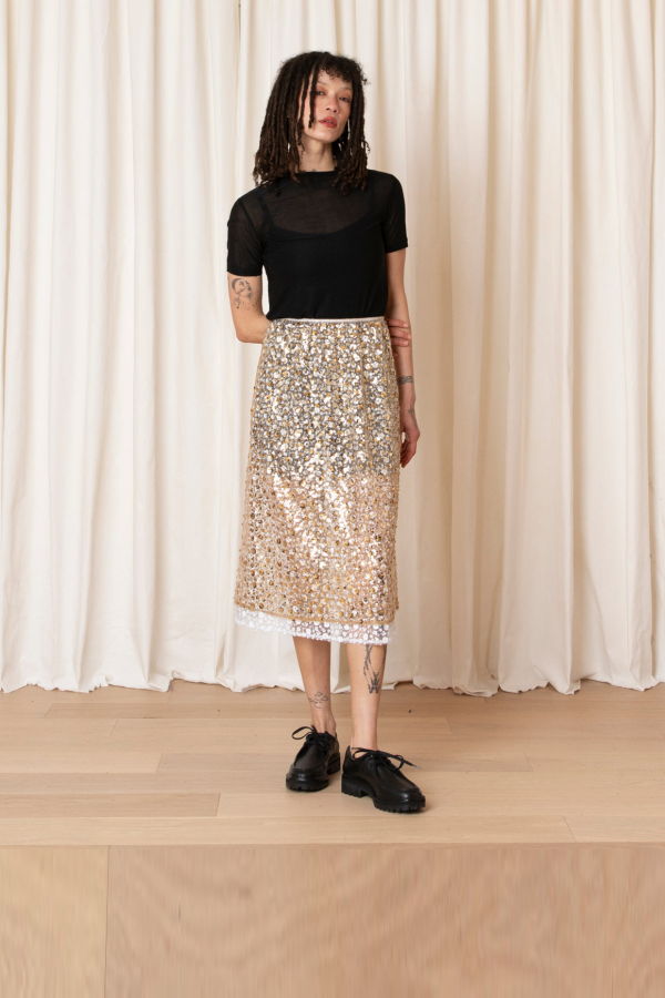 Ali Golden Layered Sequin Midi Skirt