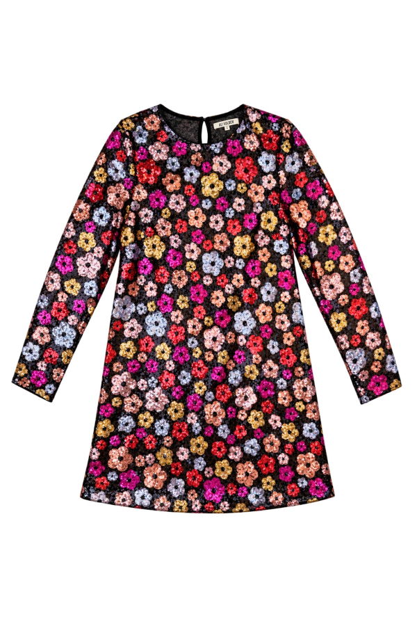 Ali Golden Long Sleeve Shift Dress - Flower Sequins
