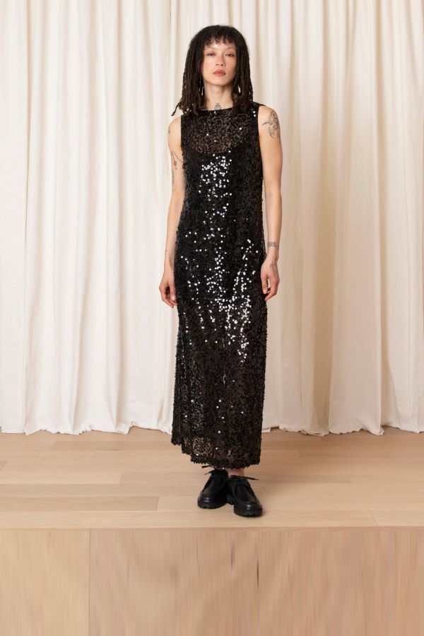 Ali Golden Low Back Column Sequin Dress