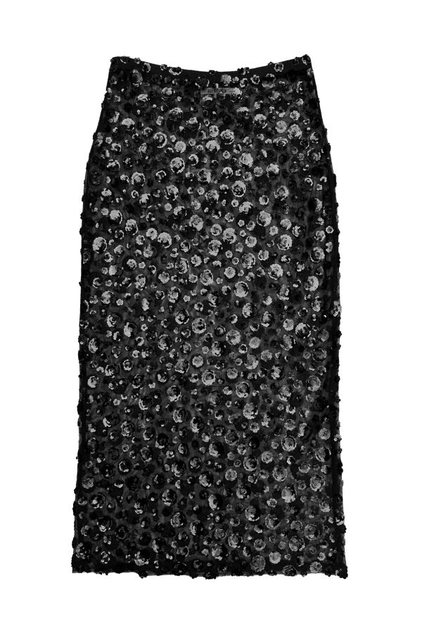 Ali Golden Sequin Mesh Pencil Skirt