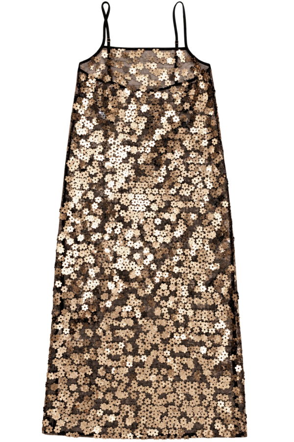 Ali Golden Square Neck Sequin Slip Dress