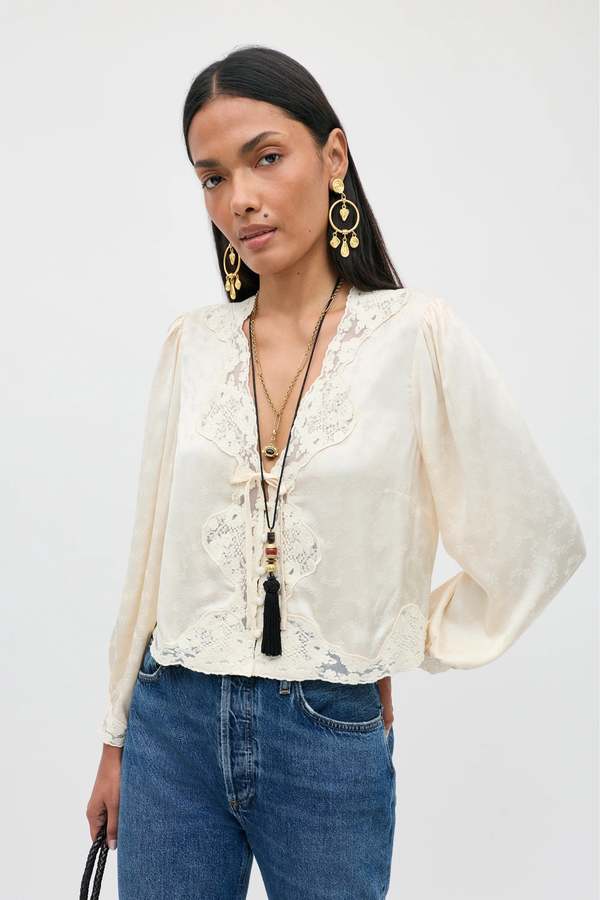 RIXO LONDON Tove Floral Trail Jacquard Top