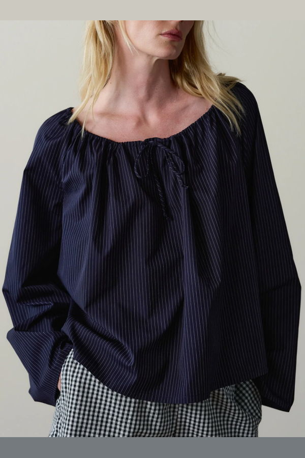 Donni. The Pop Pinstripe Tie Top - Navy