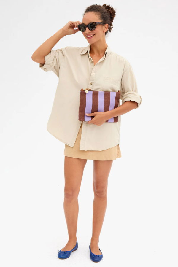 Clare V. Flat Clutch with Tabs Canvas Stripe - Jacaranda