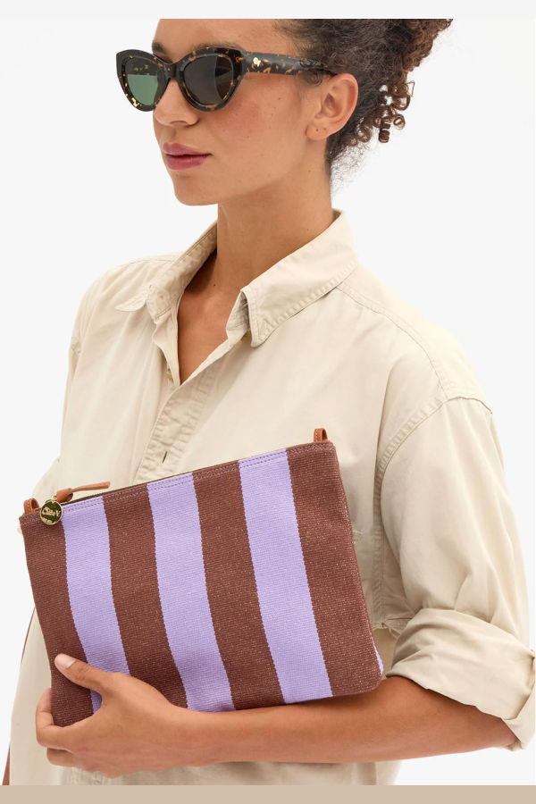 Clare V. Flat Clutch with Tabs Canvas Stripe - Jacaranda