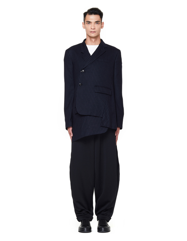 Comme Des Garcons Homme Plus Asymmetric Jacket - Navy Blue Striped