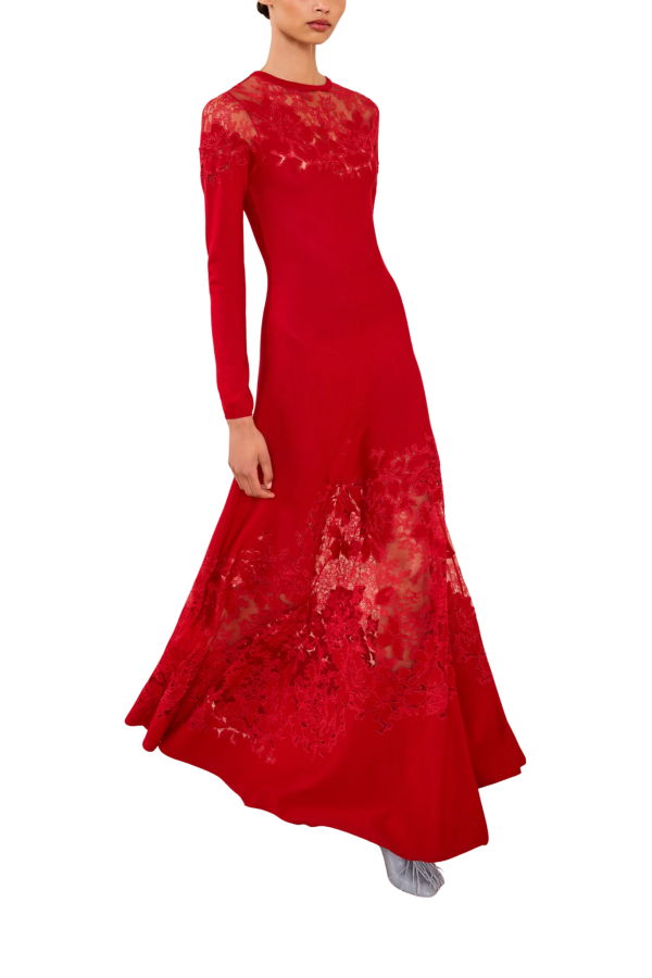Ulla Johnson Clemence Long Sleeve Lace Dress - Cerise