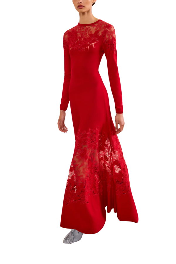 Ulla Johnson Clemence Long Sleeve Lace Dress - Cerise