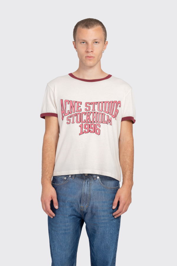 Acne Studios Varsity Graphic T-Shirt - Off-White/Burgundy