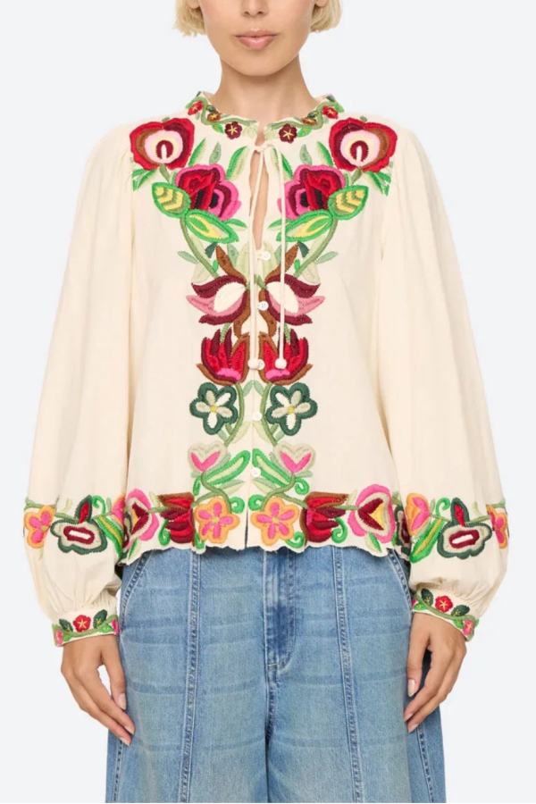 Sea NY Wilhelmina Long Sleeve Top - Cream
