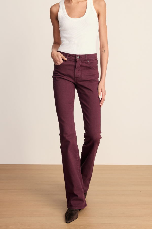 Veronica Beard Beverly Mid-Rise Skinny Flare Jean - Burgundy