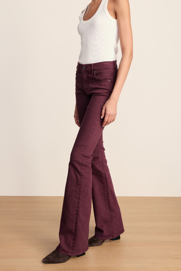 Veronica Beard Beverly Mid-Rise Skinny Flare Jean - Burgundy