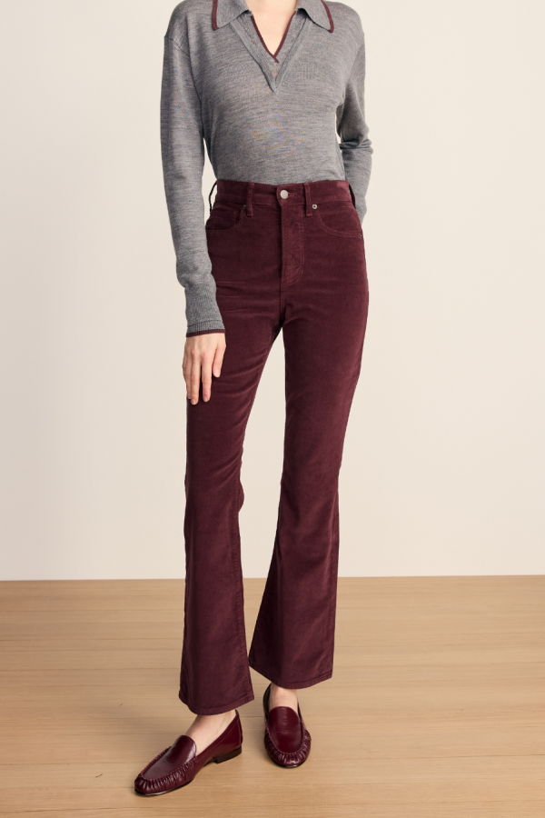 Veronica Beard Carson Corduroy Kick-Flare Jean - Burgundy