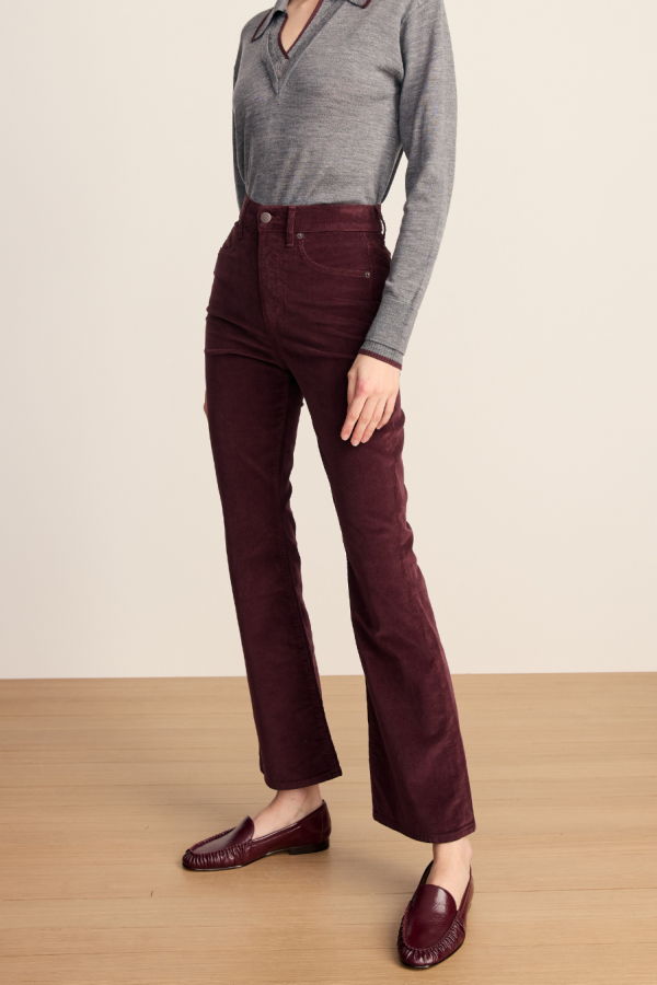 Veronica Beard Carson Corduroy Kick-Flare Jean - Burgundy