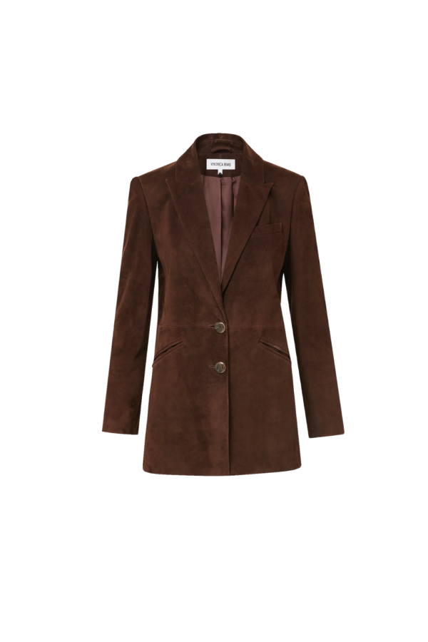 Veronica Beard Maci Suede Dickey Jacket - Espresso Suede