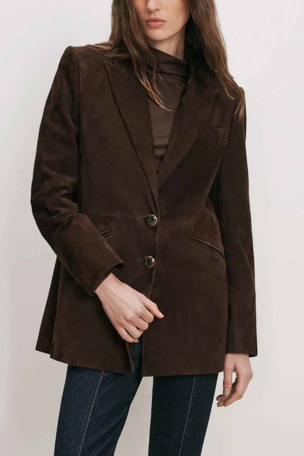 Veronica Beard Maci Suede Dickey Jacket - Espresso Suede