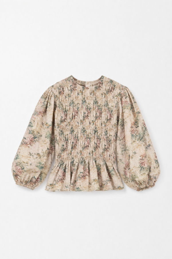 Carmen Says Flower Automne Floral Smocked Peplum Blouse