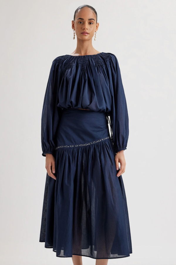 Merlette Lotus Long Sleeve Top - Navy