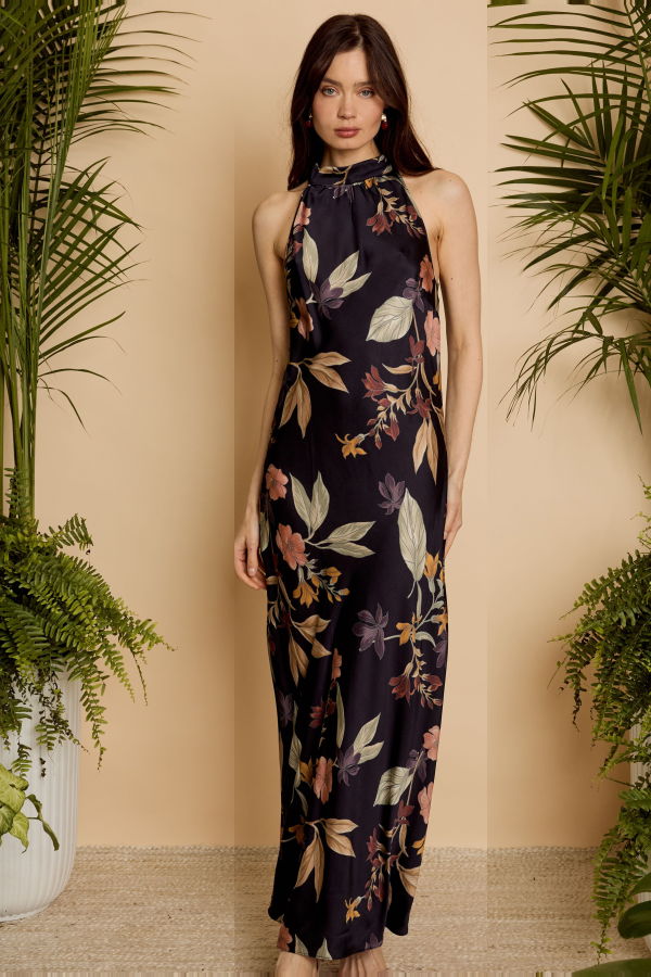 Caballero Naf Bias-Cut Halter Midi Dress