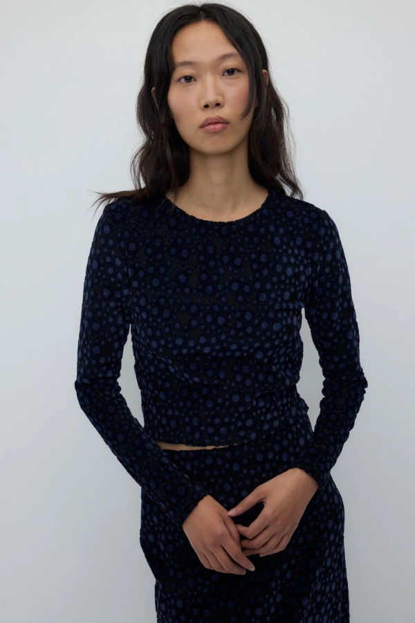 Rita Row Tana Velvet Flocked Long-Sleeve Top