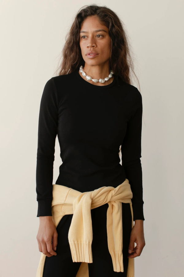 Donni. The Baby Rib Scallop Long Sleeve Top