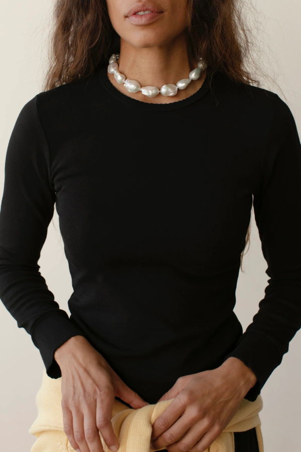 Donni. The Baby Rib Scallop Long Sleeve Top