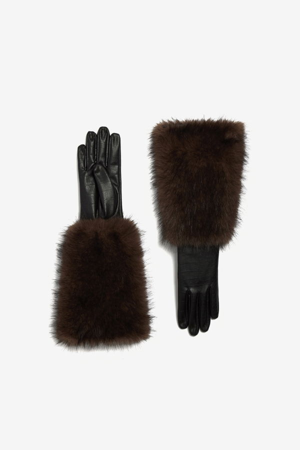 APPARIS Robi Sable Gloves - Noir Croc/Fauve Multi